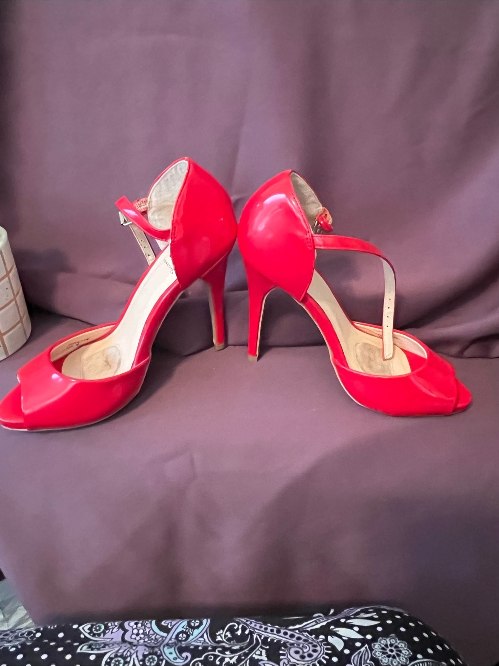 Women’s Red Patent Peep-Toe Stiletto Heels with Ankle Strap